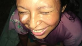 cum face: i get my face full of cum, after giving a blowjob i get my prize: an abundant facial cumshot that i use as a mask on my latina slut face