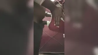 Black twink oils up and strokes his big cock in solo handjob