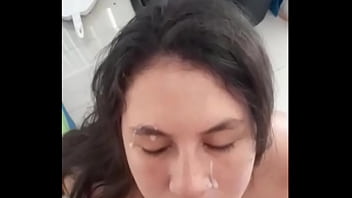 Latina teen slut gets Huge cumshot in the Kitchen after I caught her in the bathroom! Slow motion facial