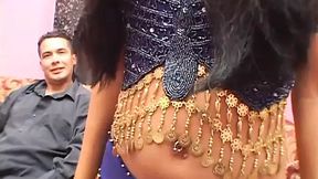 Two dudes get ruined by stunning lady's massive schlongs in sick gangbang session