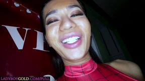 Spiderman theme Asian ladyboy femboy cock sucked and anal fuck