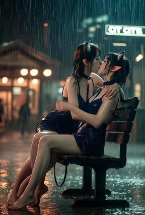 Hot catgirl and elf lesbian action in public