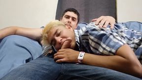 My stepbrother sucks my cock raw and deep throats me till I bust