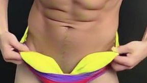 underwear panties parade full of color pattern and fun on stool stretching ai