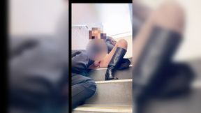 Amateur Femdom Calls a Man to a Fire escape and Makes Him Cunnie While Standing