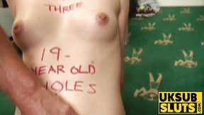 UKSubSluts com - Teen sub gags on a huge cock before anal destruction