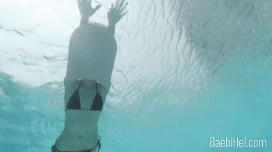 Hot Asian teen gets fingered in the hotel pool by an older white tourist - underwater - Baebi Hel