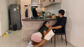 She is cheating on his boyfriend behind his back while her bf is cooking dinner