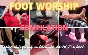 Foot worship compilation - Worshipping a blonde wife's feet