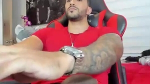 wild Latino Hunk With Tattoos Strokes His large darksome pecker
