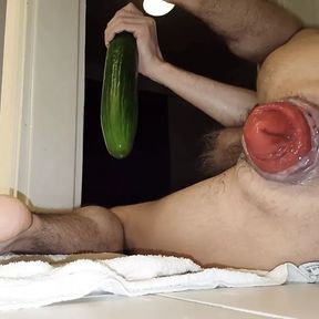 Fucking my prolapse with massive cucumber!