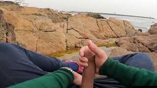 Outdoor Beach Wank thick cum shot by the ocean part two