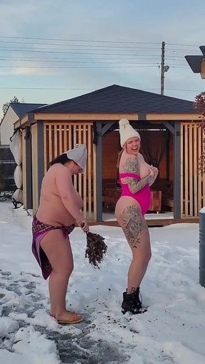 Swingers. Two Married Couples Play in the Snow Naked in Public. the Women Pee in the Snow and the Men Lick It off.