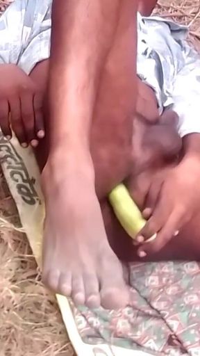 Hot Indian Sexy Amateur Teen Boy Hard Ass Fucking with Big Cucumber the Outdoor Forest Ass Licking Part 2 Cucumber Fucking