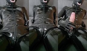 Latex Puppy Jerks Cock Till Gushing Cum Floods Rubber