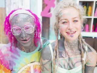 Inked Cuties in Mayhem Squirting Sex Fuckfest with Anal Screwing, Blowjobs and Double Penetration!