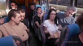 Librarian Gets Gangbanged Rough And Bukkaked On A Bus