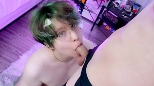 concupiscent Femboy Deep throats A Flacid Chunk Of meatpipe