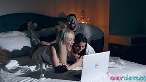 A couple of slim teens went down on him after he scared them