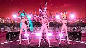 Miku, Rin Luka as Busty Bunny Idols in Hot Vocaloid Fantasies Unfold