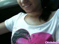 Euro lesbians in car licking pussy