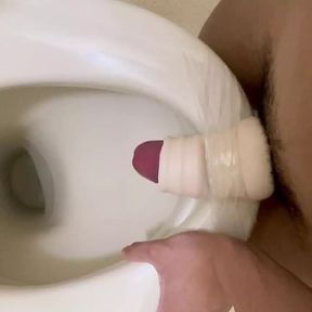 A virgin college student uses a masturbator and a cock ring to mass ejaculate the sperm that has accumulated for a week