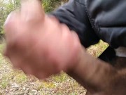 Horny Amateur with Huge Cock Masturbates in the Bush and Cums Slowly