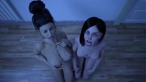 A hot milf and a teen have a threesome with a huge dick (Full game in bio)