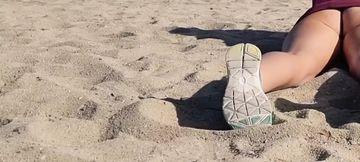 Hot girl without panties on public beach