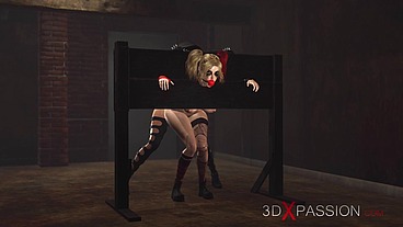 Hardcore dickgirl bangs hard a sexy Harley Quinn in the basement
