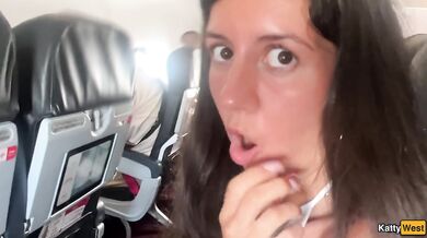 Giving a blowjob on a plane before I get caught with dick in my mouth