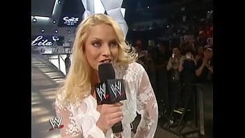 Trish Stratus walking out in white lingerie