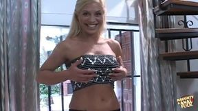 Shy big tits blonde carefully spreads her high heels for charming missionary love with husband