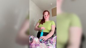 Busty redhead amateur milf jacks off to big natural tits
