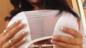 ”Bianca's tits bounce & she uses toys in her beaver”