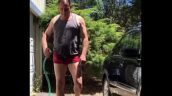 Dad/Mature washes car/plays with big cock in bikini-aka &ldquo_ Adam longrod