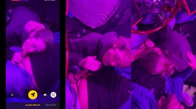 Wife deepthroats trucker under purple glow in homemade blowjob
