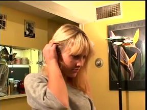 Angry blonde Chantz Fortune with big boobs turns dude's ass into aflame polishing it with huge strap-on