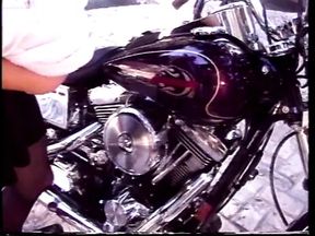 Young blonde biker slut gets her tight pussy banged with hard schlong of long haired stud