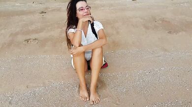 Tight wet pussy flashing in public with ass plugged pink toy