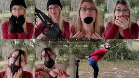 Wooly Glove Mouth Stuffing, Panel Harness Gag, & Sweater Self Bondage for Girl-in-Glasses! Bound Hopping! Mobile & Streaming Friendly SD Version