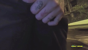 Peeing and Jerking my big uncut latino cock outdoors in public until I shoot a nice thick cum load and taste it