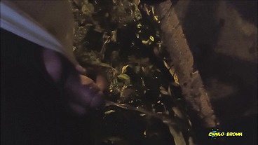Peeing and Jerking my big uncut latino cock outdoors in public until I shoot a nice thick cum load and taste it