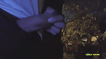 Peeing and Jerking my big uncut latino cock outdoors in public until I shoot a nice thick cum load and taste it