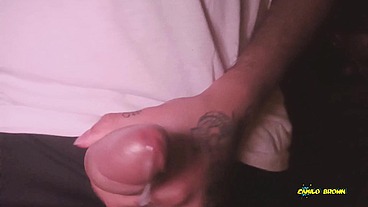 Peeing and Jerking my big uncut latino cock outdoors in public until I shoot a nice thick cum load and taste it