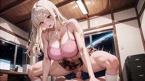 Explosive Hentai Home Office Session - Silver-haired Big Tits Dripping Madness