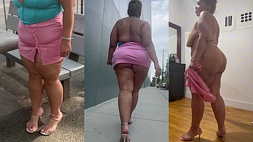 Thick Latina Thick Legs Natural Big Booty Fat Ass Mini Skirt High Heels Stilettos Erotic Angie Love BBW Boricua Mami Curly Hair Leg Tease