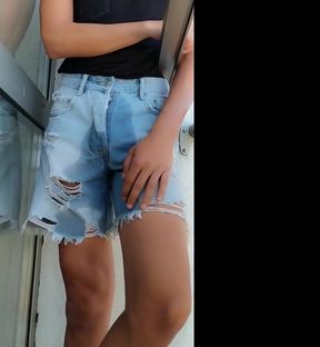 Pee Desperation and Wetting Short Jeans After I Am Locked Out on a Balcony