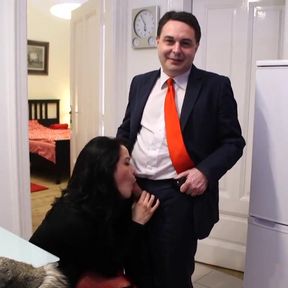 Andrea Dipr and the hot brunette in red who loves to suck lollipop and hard cock