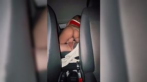 Brunette teen rides cock during car fuck